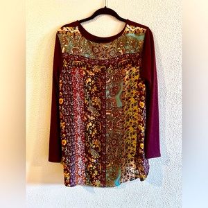 Dress Barn Maroon & floral print 3/4 sleeve Blouse Size 14/16
